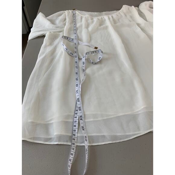 Max Studio Sheer Long Bell Sleeve Flowy Blouse Top White Women's Size Large - Picture 9 of 10
